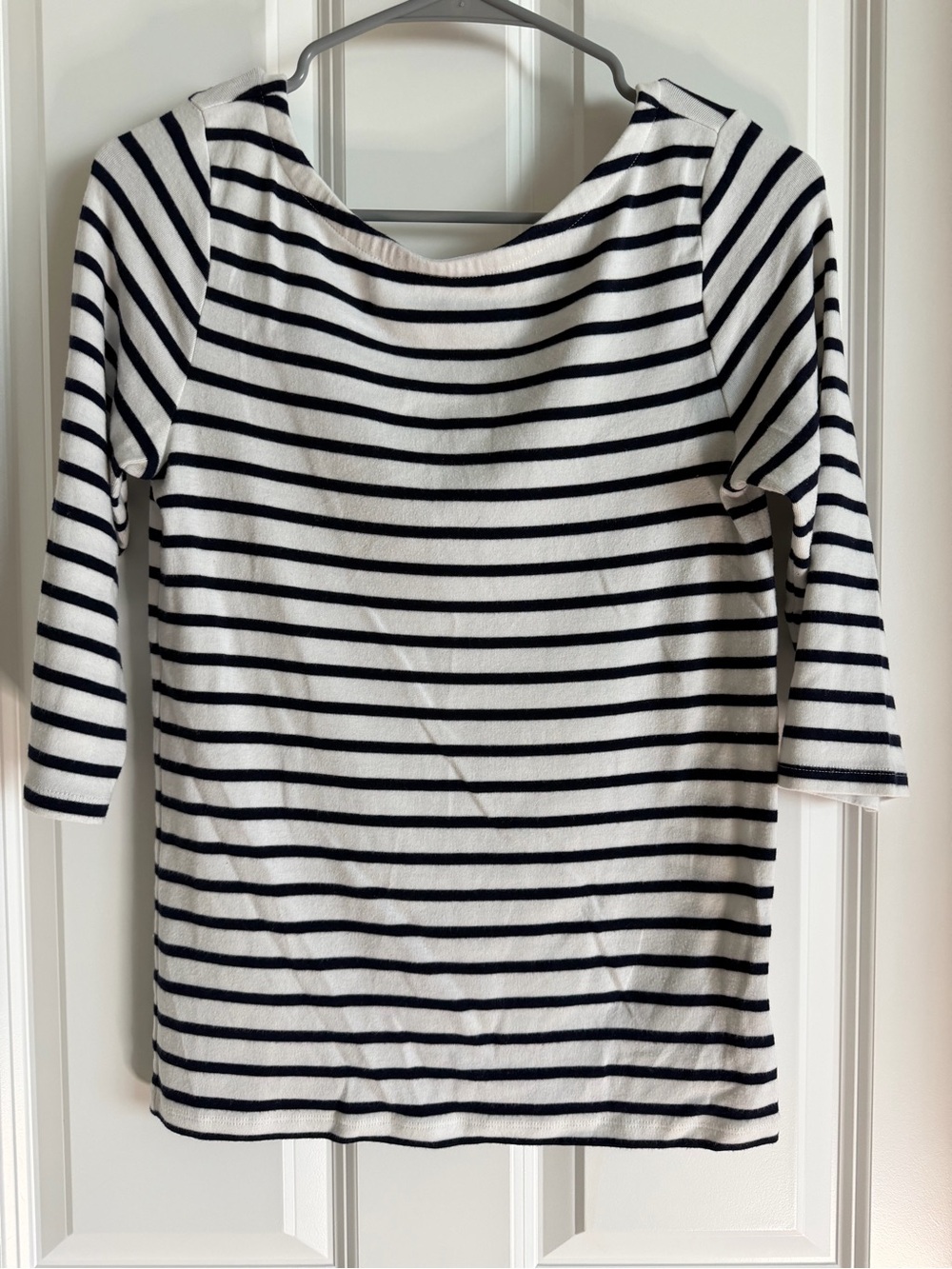 GAP Black and White Striped Boatneck midi Sleeve Top